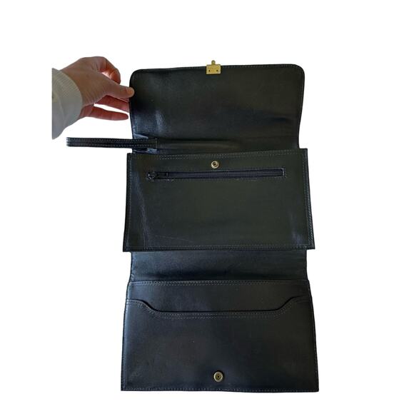 Vintage Cuero Vaca Art Piece BUSINESS BAG LEATHER BLACK UNISEX Argentina Purse - Picture 2 of 10